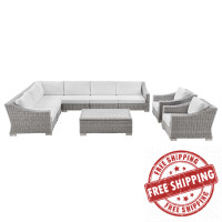 Modway EEI-5096-WHI Conway Outdoor Patio Wicker Rattan 9-Piece Sectional Sofa Furniture Set Light Gray White