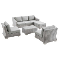 Modway EEI-5097-GRY Conway 5-Piece Outdoor Patio Wicker Rattan Furniture Set Light Gray Gray