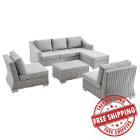 Modway EEI-5097-GRY Conway 5-Piece Outdoor Patio Wicker Rattan Furniture Set Light Gray Gray