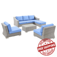 Modway EEI-5097-LBU Conway 5-Piece Outdoor Patio Wicker Rattan Furniture Set Light Gray Light Blue