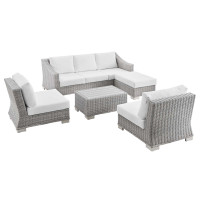 Modway EEI-5097-WHI Conway 5-Piece Outdoor Patio Wicker Rattan Furniture Set Light Gray White