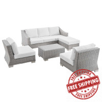Modway EEI-5097-WHI Conway 5-Piece Outdoor Patio Wicker Rattan Furniture Set Light Gray White