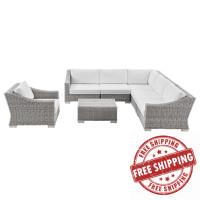 Modway EEI-5098-WHI Conway Outdoor Patio Wicker Rattan 7-Piece Sectional Sofa Furniture Set Light Gray White