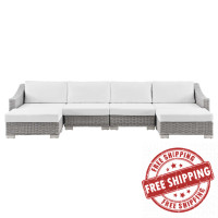 Modway EEI-5099-WHI Conway Outdoor Patio Wicker Rattan 6-Piece Sectional Sofa Furniture Set Light Gray White