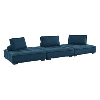 Modway EEI-5206-AZU Saunter Tufted Fabric Fabric 3-Piece Sofa Azure