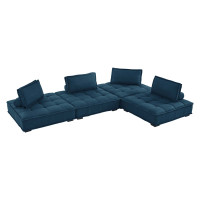 Modway EEI-5208-AZU Saunter Tufted Fabric Fabric 4-Piece Sectional Sofa Azure