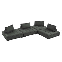 Modway EEI-5208-GRY Saunter Tufted Fabric Fabric 4-Piece Sectional Sofa Gray
