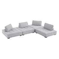 Modway EEI-5208-LGR Saunter Tufted Fabric Fabric 4-Piece Sectional Sofa Light Gray