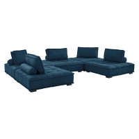 Modway EEI-5210-AZU Saunter Tufted Fabric Fabric 5-Piece Sectional Sofa Azure