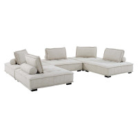 Modway EEI-5210-BEI Saunter Tufted Fabric Fabric 5-Piece Sectional Sofa Beige