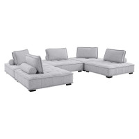 Modway EEI-5210-LGR Saunter Tufted Fabric Fabric 5-Piece Sectional Sofa Light Gray
