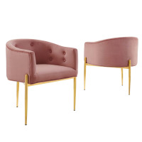 Modway EEI-5415-DUS Dusty Rose Savour Tufted Performance Velvet Accent Chairs - Set of 2