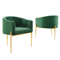 Modway EEI-5415-EME Emerald Savour Tufted Performance Velvet Accent Chairs - Set of 2