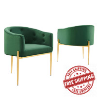 Modway EEI-5415-EME Emerald Savour Tufted Performance Velvet Accent Chairs - Set of 2