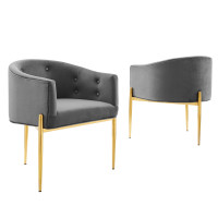 Modway EEI-5415-GRY Gray Savour Tufted Performance Velvet Accent Chairs - Set of 2