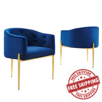 Modway EEI-5415-NAV Navy Savour Tufted Performance Velvet Accent Chairs - Set of 2