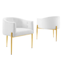 Modway EEI-5415-WHI White Savour Tufted Performance Velvet Accent Chairs - Set of 2