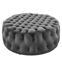 Modway EEI-5469-GRY Amour Tufted Button Large Round Performance Velvet Ottoman Gray