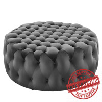 Modway EEI-5469-GRY Amour Tufted Button Large Round Performance Velvet Ottoman Gray