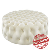 Modway EEI-5469-IVO Amour Tufted Button Large Round Performance Velvet Ottoman Ivory