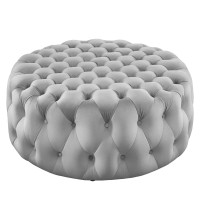 Modway EEI-5469-LGR Amour Tufted Button Large Round Performance Velvet Ottoman Light Gray