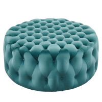 Modway EEI-5469-SEA Amour Tufted Button Large Round Performance Velvet Ottoman Sea Blue