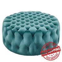 Modway EEI-5469-SEA Amour Tufted Button Large Round Performance Velvet Ottoman Sea Blue