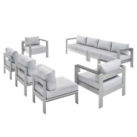 Modway EEI-5481-SLV-GRY-SET Silver Gray Shore Sunbrella® Fabric Outdoor Patio Aluminum 7 Piece Sectional Sofa Set