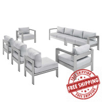 Modway EEI-5481-SLV-GRY-SET Silver Gray Shore Sunbrella® Fabric Outdoor Patio Aluminum 7 Piece Sectional Sofa Set