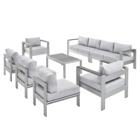 Modway EEI-5482-SLV-GRY-SET Silver Gray Shore Sunbrella® Fabric Outdoor Patio Aluminum 8 Piece Sectional Sofa Set