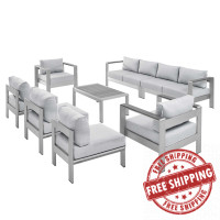 Modway EEI-5482-SLV-GRY-SET Silver Gray Shore Sunbrella® Fabric Outdoor Patio Aluminum 8 Piece Sectional Sofa Set