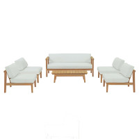 Modway EEI-5483-NAT-WHI-SET Natural White Bayport 6 Piece Outdoor Patio Teak Set