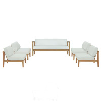Modway EEI-5484-NAT-WHI-SET Natural White Bayport 5 Piece Outdoor Patio Teak Set