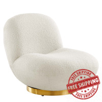 Modway EEI-5485-GLD-IVO Kindred Upholstered Fabric Swivel Chair Gold Ivory