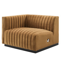 Modway EEI-5490-BLK-COG Conjure Channel Tufted Performance Velvet Left-Arm Chair Black Cognac
