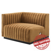 Modway EEI-5490-BLK-COG Conjure Channel Tufted Performance Velvet Left-Arm Chair Black Cognac