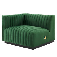 Modway EEI-5490-BLK-EME Conjure Channel Tufted Performance Velvet Left-Arm Chair Black Emerald