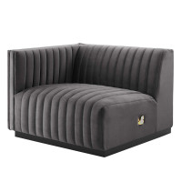 Modway EEI-5490-BLK-GRY Conjure Channel Tufted Performance Velvet Left-Arm Chair Black Gray