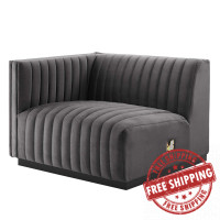 Modway EEI-5490-BLK-GRY Conjure Channel Tufted Performance Velvet Left-Arm Chair Black Gray