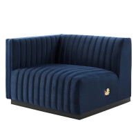 Modway EEI-5490-BLK-MID Conjure Channel Tufted Performance Velvet Left-Arm Chair Black Midnight Blue