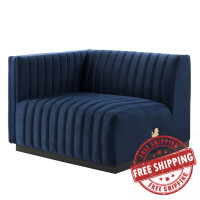 Modway EEI-5490-BLK-MID Conjure Channel Tufted Performance Velvet Left-Arm Chair Black Midnight Blue