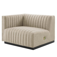 Modway EEI-5491-BLK-BEI Conjure Channel Tufted Upholstered Fabric Left-Arm Chair Black Beige