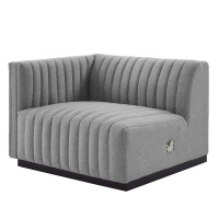 Modway EEI-5491-BLK-LGR Conjure Channel Tufted Upholstered Fabric Left-Arm Chair Black Light Gray