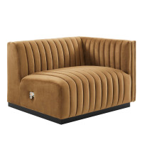 Modway EEI-5492-BLK-COG Conjure Channel Tufted Performance Velvet Right-Arm Chair Black Cognac