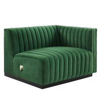 Modway EEI-5492-BLK-EME Conjure Channel Tufted Performance Velvet Right-Arm Chair Black Emerald