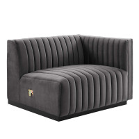 Modway EEI-5492-BLK-GRY Conjure Channel Tufted Performance Velvet Right-Arm Chair Black Gray