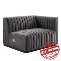 Modway EEI-5492-BLK-GRY Conjure Channel Tufted Performance Velvet Right-Arm Chair Black Gray