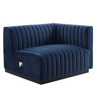 Modway EEI-5492-BLK-MID Conjure Channel Tufted Performance Velvet Right-Arm Chair Black Midnight Blue