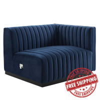 Modway EEI-5492-BLK-MID Conjure Channel Tufted Performance Velvet Right-Arm Chair Black Midnight Blue