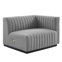 Modway EEI-5493-BLK-LGR Conjure Channel Tufted Upholstered Fabric Right-Arm Chair Black Light Gray